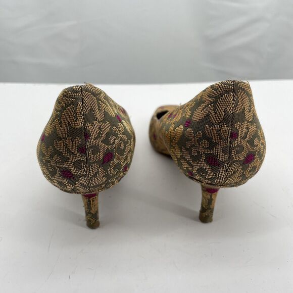 Tom Ford for YSL Yves St Laurent Size 6.5 Brocade Kitten Heels Gold Purple - Picture 6 of 9